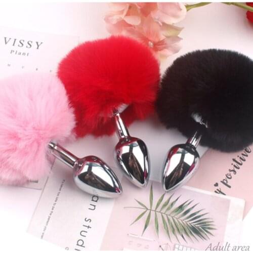 Female Plush Rabbit Tail Anal Sex Toys Metal Anal Beads Couple Toys Stimulators Exotic Role Playing Adult Products Sex Toy Women
