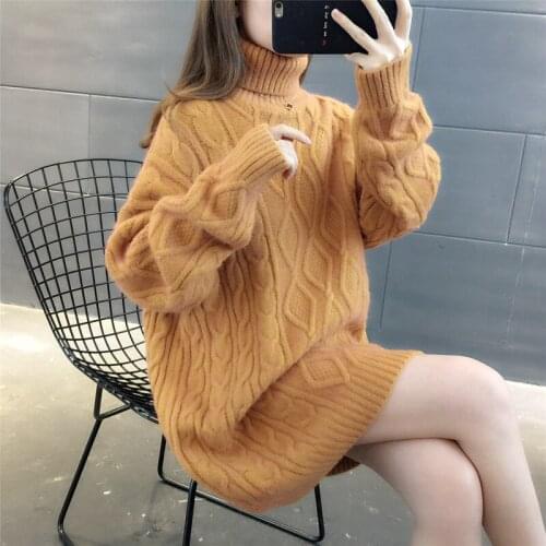 Women 2021 Autumn New White Turtleneck Knitting Sweaters Casual Solid Pullovers Long Sleeve Lady Jumper Knitwear Sweater mujer