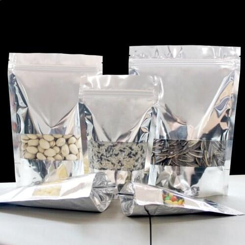 100pcs Aluminum Foil Zip lock Bag with Window Standup Cookie Plastic Packaging Bag For Tea Candy Baking Storage Resealable Pouch