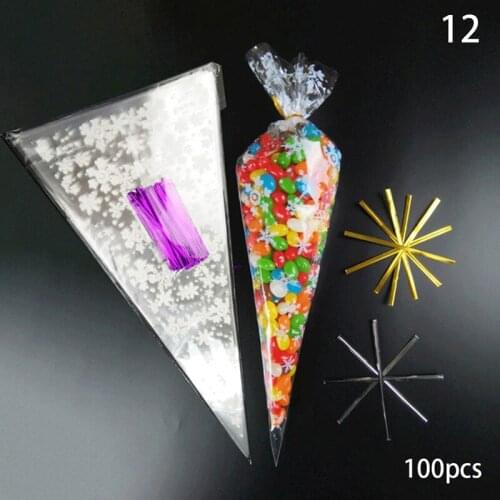 100pcs Transparent Gift Bag OPP Plastic Triangular Bag for Wedding Festival Party Candy Food Packaging Bag Cake Decoration Tool