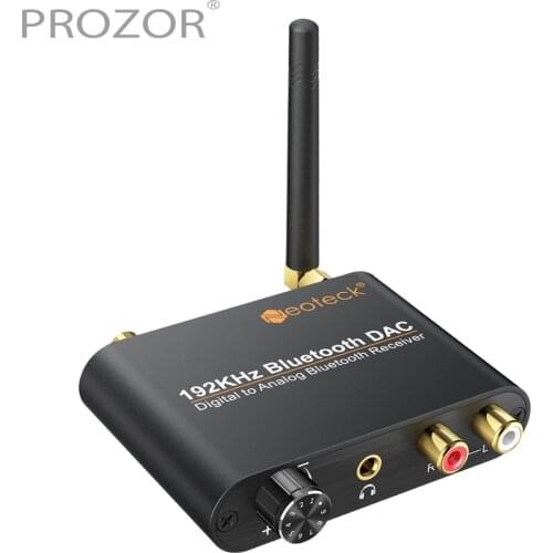 PROZOR Bluetooth 192kHz DAC Converter Coaxial Toslink Digital to Analog Stereo L/R RCA 3.5mm Audio Adapter with Volume Control
