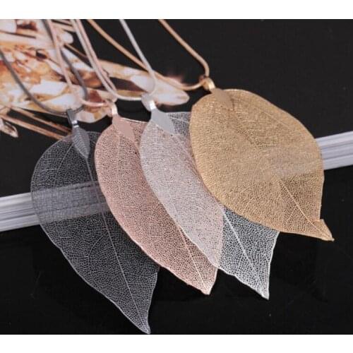 2018 Fashion 4 colors Real Natural Leaves Leaf Pendant Necklace Long Sweater Chain For Women Boho Unique Statement Jewelry Gift