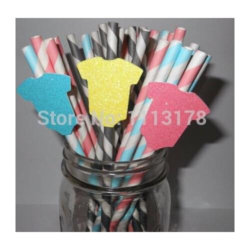 2019 personalized cheap glitter Baby shower straws, baby shower ideas, baby shower decorations paper straw