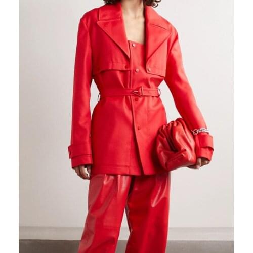 2021 Autumn New 9.28 High Quality Women Red Jacket Coat With Belt Female Retro Fashion Streetwear Outerwear