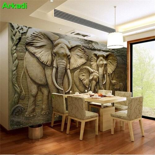 3D Southeast Asian embossed elephant wallpaper living room sofa background wall paper abstract art decorative landscape any size