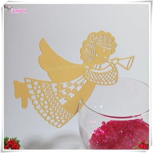 50pcs Wedding party Decorations Card angel Wine Glass Card For Wedding Party Home Decor Paper Name Cards 6ZSH056