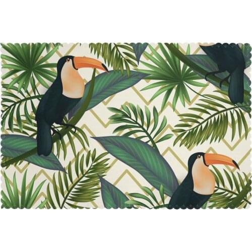6 PCS Placemat Table Mat Tropical Leaves Birds For Tables Heat-insulation Linen Kitchen Dining Pads