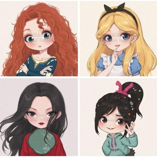 Diamond Painting Full Square Round Cartoon Disney Princess Mermaid 5D DIY Girl Head Embroidery Cross Stitch Mosaic Home Decor