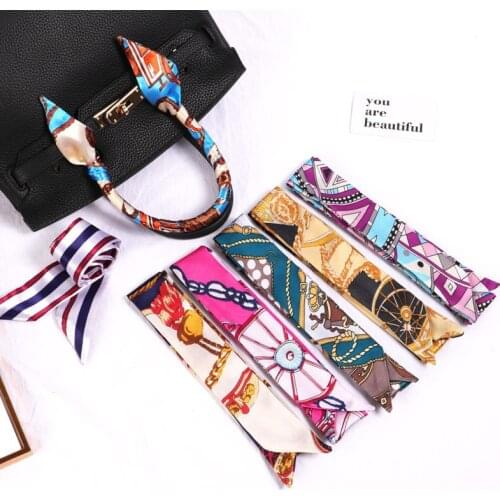 AMYO Purse Scarf for Bag Long Satin Silk Scarf For Women Headwear Print Handle Bag Ribbons Small Long Skinny Scarves