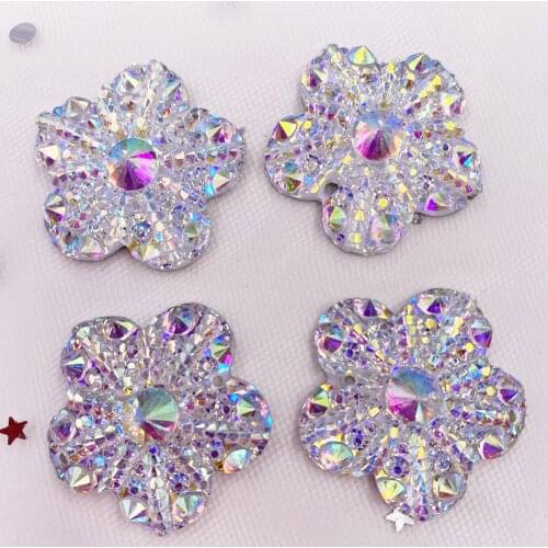 Shiny AB Resin 30mm Flower 3D Diamond Flatback Rhinestone Wedding Clothing 2 Hole Applique Gem Scrapbook Jewelry DIY Craft SF080