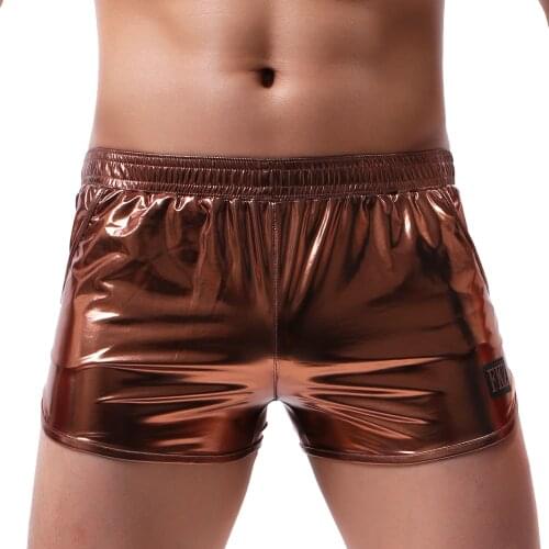 Boxers Underwear Nylon Sexy Men PU Faux Leather Underwear Boxers Shorts Sheathy Cool Male Gay Underwear Boxers Trunks