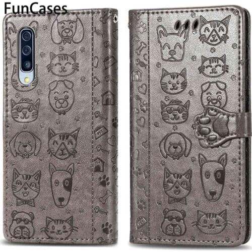 Cat And Dog PU Leather Phone Bag For case Samsung A50 Samsung Galaxy armor A50S A30S A41 A50S A40 A51 A30 Portable Grid Cases