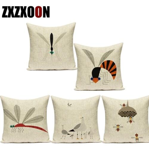 Decorative Throw Pillows Case Cute Cartoon Dragonfly Owl Lovely Animals Honeybee Polyester Cushion Cover for Living Room