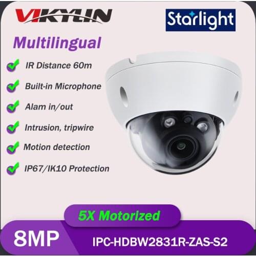 DH 8mp 4k IP Camera Starlight IPC-HDBW2831R-ZAS Zoom Aduio IR 40m H.265 IP67 IK10 Alarm SD Card Slot Network Outdoor Camera