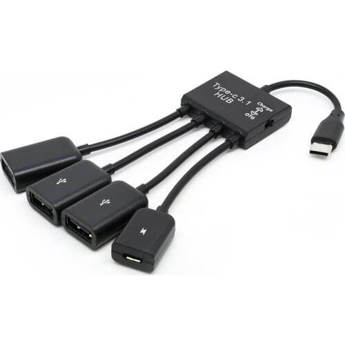 USB3.1 Type-c Cable USB-C to Dual USB2.0 Female cable HUB with Micro USB power for tablet laptop mobile phone