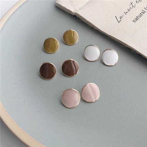 Round Enamel Ear Post Stud Earrings 21mm Dia.for Women Retro Colorful Enamel Jewelry, 1 Pair