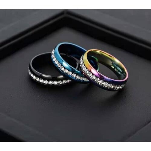 Fashion Personality Gift Men And Women Ring Single Row Stainless Steel Diamond Multicolor Simple Ring 2021 Trend New Party Gift