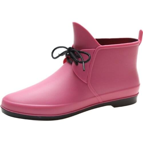 Fashion Women Rain Boots Ankle Low-top Lace-up Water Shoes Waterproof Kitchen Garden Rubber Boots Non-slip Restaurant Work Shoes