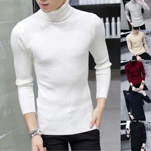 2021 Men Knitted Sweater Thick Warm Slim Long Sleeve Cotton Lightweight Long Sleeve Pullover Men Turtleneck Jumper for Winter
