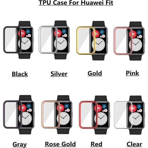 TPU Soft Full Screen Glass Protector Case Shell Edge Frame For Huawei Watch Fit Strap Band Protective Bumper Cover Accessories