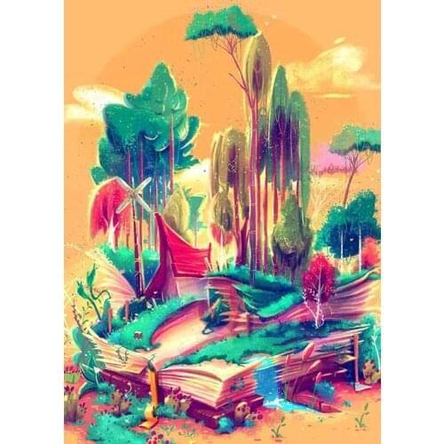 Wall stickers kit set Full square 5D diamond painting Cross stitch haft diamentowy Cuadros landscape tree art house green plant