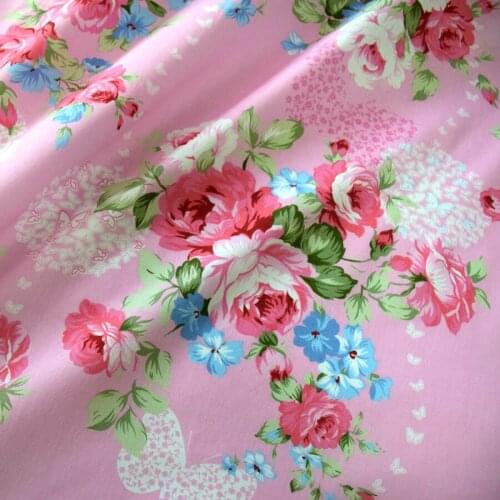 New Width 160cm pink rose Floral 100% cotton fabric patchwork ,Printed twill fabric for sewing