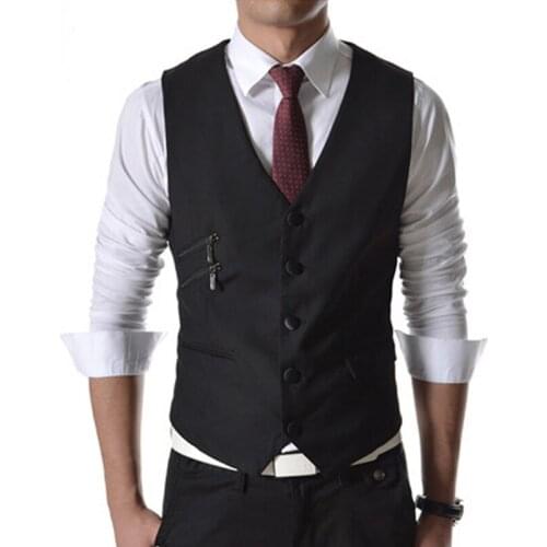 2015 New Fashion Casual Slim Gentlemen Vest Zip Pocket Decoration Stylish Mens Blazers Vest Size M-2XL 4 Colors