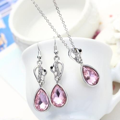New Arrival Wedding Jewelry Set Colorful Cubic Zircon Necklace Earring Sets For Women Bridal Party Jewelry Sets