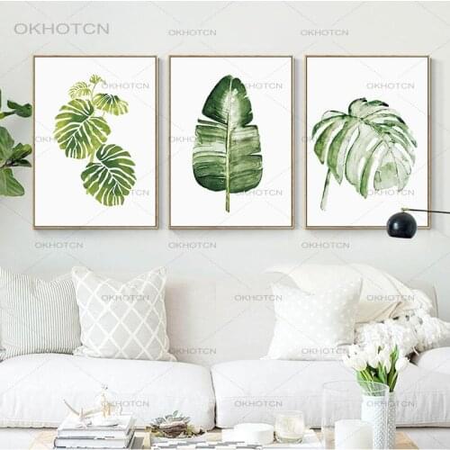 Green Leaves Posters And Prints Abstract Art Wall Canvas Painting Nordic Bedroom Home Picture For Living Room Bedroom No Frame