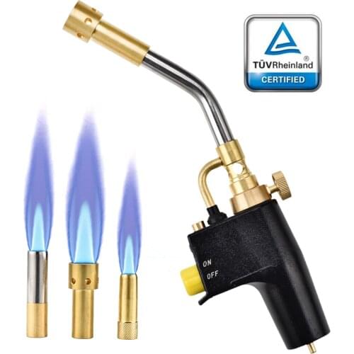 MAPP Propane Torch with 3 Tips / Tips, Multipurpose Trigger Start Propane Torch, Gas Torch for Brazing, Cooking, Fillet Cutting