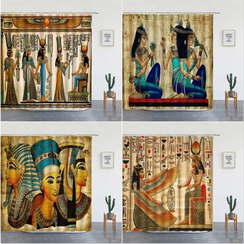 Retro Egypt Pyramid Pharaoh Painting Printed Shower Curtains Bathroom Decor Bathtub Screen Set Polyester Fabric Cheap With Hooks