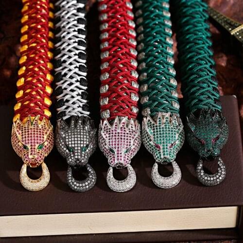 Luxury CZ Zircon Leopard Copper Bracelets & Bangles Homme Handmade Hippie Braided Bracelet Pulseras