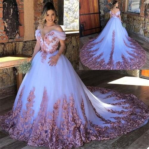Rose Pink A Line Wedding Dresses Off Shoulder Sleeveless Flower Appliqued Lace Sweep Train Design Spring Bridal Gowns Customize