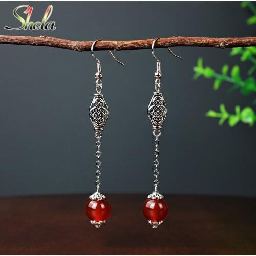 Natural Stone Earrings Long Unusual Charm Green Red Yellow Black Bead Fashion Jewelry For Wome Gift Pendant Wholesale