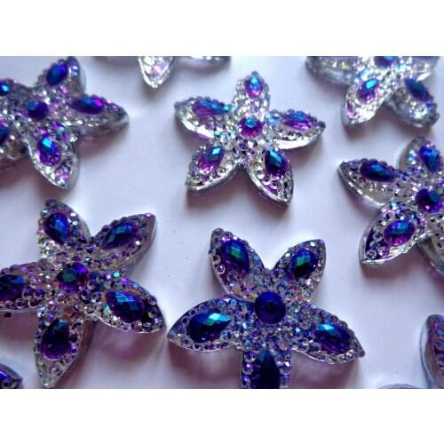 30*30mm start shape Flatback Resin rhinestones purple/silver colour No holes Crystals for dress bags shoes 30pcs