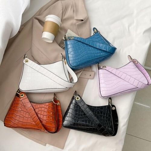 Female Alligator Pattern Shoulder Underarm Pouch Fashion PU Leather Messenger Handbag Ladies Casual Solid Color Baguette Bags