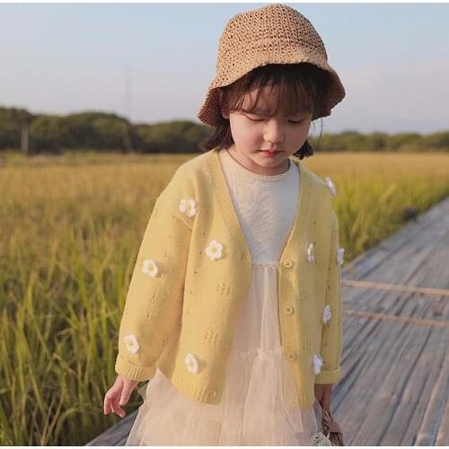 Girl Sweater Coat 2021 New Toddler Baby Floral Printing Long sleeve Sweater Knit Girl Knitting Cardigan Coat Baby Jacket Tops