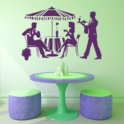 Vinyl Home Décor Murals Restaurant Cafe Kitchen Wall Decal Cocktail Romance Couple Love Woman Waiter Food Drinking Meals HY1563