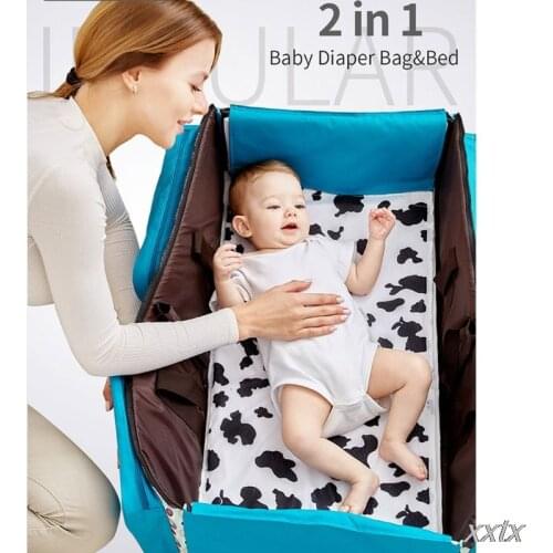 3 in 1 Large Capacity Diaper Bag Tote for Mom Dad Travel Baby Care Shoulder Bags Portable Folding Baby Bed New