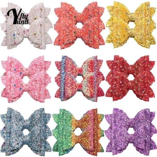 Yundfly 1 PCS 9*5.5 CM Glitter Sequins Bows Bangs Hairpin Fashion Print Bowknot Baby Girls Hair Clip Infant Headwear Photo Props