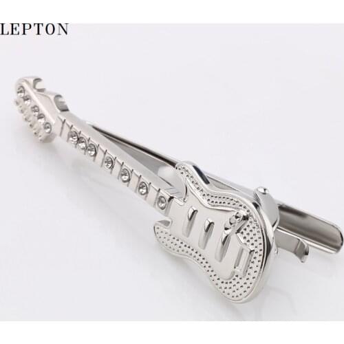 Hot Sales Musical Guitar Tie Clips Clamp For Mens Lepton Top Quality Interest Guitar Tie Bar Wedding Part Slim Tie Clip For Men