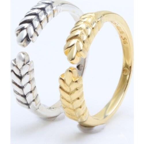 Bewill Authentic 100% 925 Sterling Silver Open Grain Ring Elegant Wheat Ear Stacking Ring For Women Female Original Jewelry