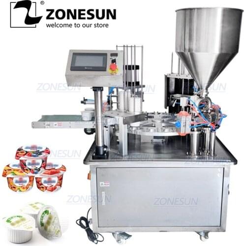 ZONESUN Automatic Jelly Yogurt Ice Cream Juice Sugar Honey Rotary Cup Discal Filling Capping Sealing Machine