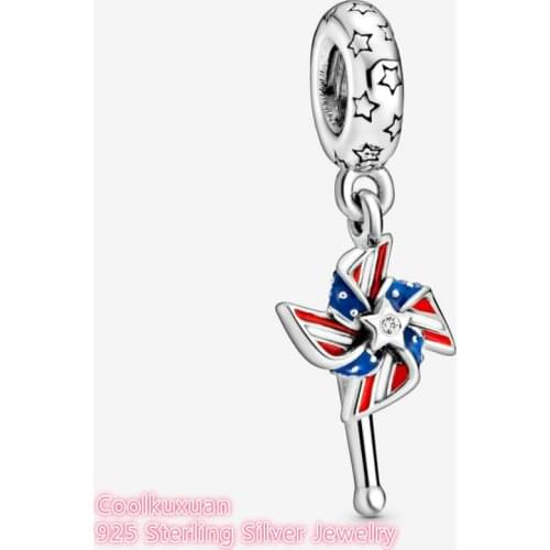 100% 925 Sterling Silver American Pinwheel Dangle Charm beads Fits Original Pandora bracelets Jewelry Making
