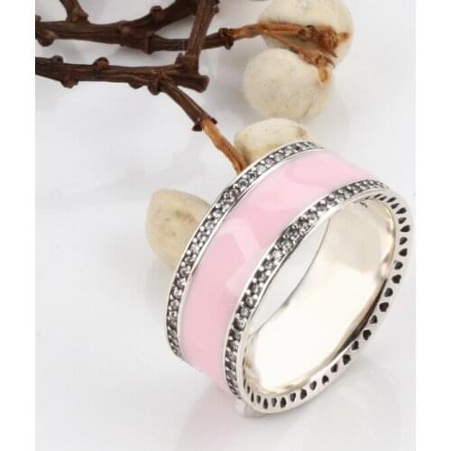 100% 925 Sterling Silver Pan Ring Creative Fashion Pink Heart To Heart Ring For Women Wedding Party Gift Fashion Jewelry