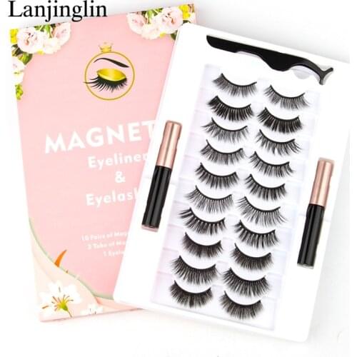 2/3/5/10 Pairs/Set Magnetic Eyelashes False Lashes Repeated Use Eyelashes Waterproof Liquid Eyeliner With Tweezers Makeup Sets