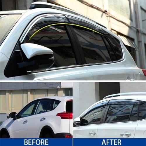 ABAIWAI Auto Exterior Accessories Window Stickers PC+Stainless Steel Car Visor Shades Awnings For Peugeot 2008 3008 4008 4pcs