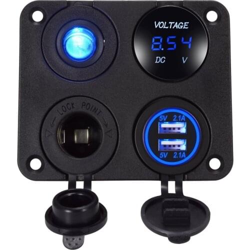 DIY 4 In 1 Car Dual USB Charger 4.2A Voltmeter 12V Cigarette Lighter ON-OFF Switch for Boat Marine RV Truck Camper Vehicles