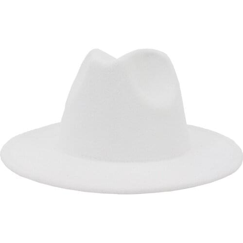 Pure Color Wool Felt Jazz Fedora Hat Womens Unisex Wide-Brim Panama Party Triangle Cowboy Hat Mens Gentleman Wedding Hat