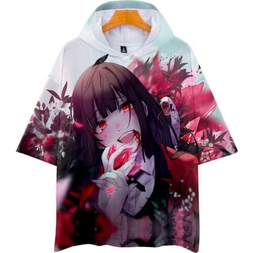 Japan Anime Cartoon Kakegurui 3D Print Hooded T Shirt Women Men Unisex Pullovers Short Sleeve Streetwear Fashion Hoody